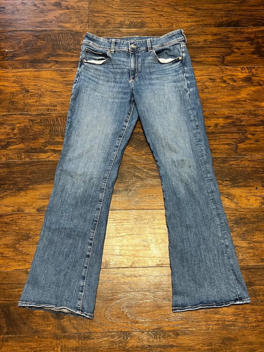 Vintage American Eagle Kick Boot Jeans Women 14 Long Light Blue Wash Stretch Y2K
